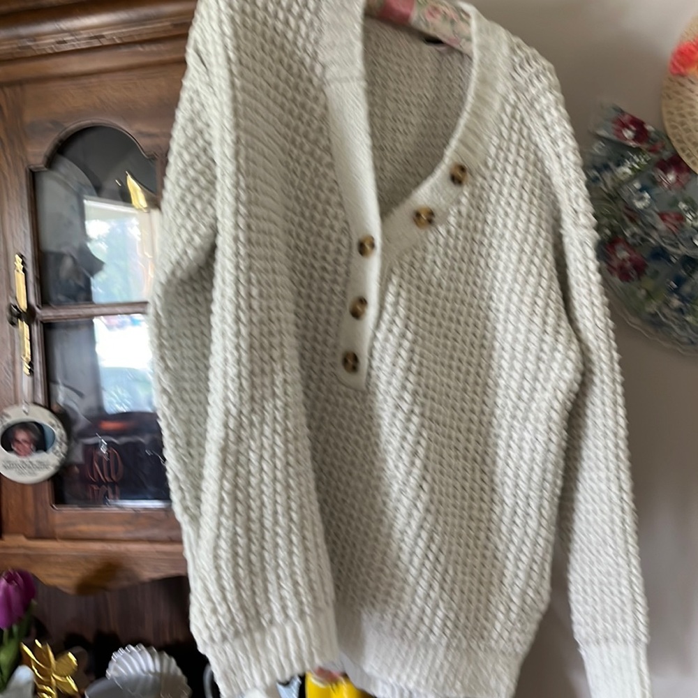 Free People white thermal Henley sweater